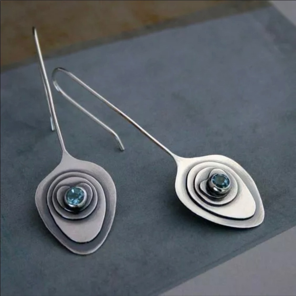 Beautiful Silver & Blue Aquamarine Drop Hook Earrings